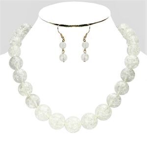 Barely Green Cracked Lucite Ball Necklace Earrings